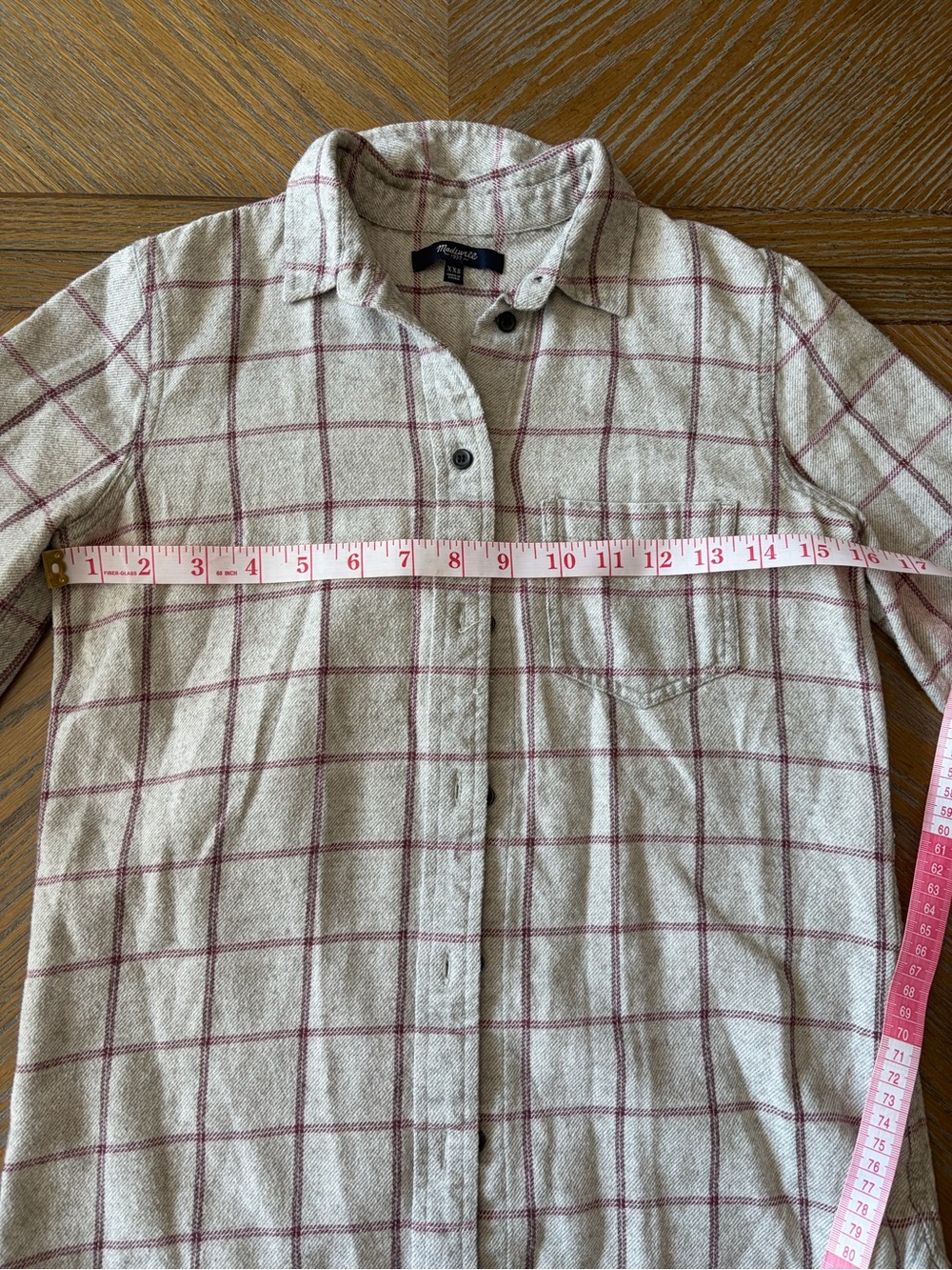 Madewell Plaid Wool Blend Button Down Shirt XXS Cream Burgundy - Picture 5 of 7